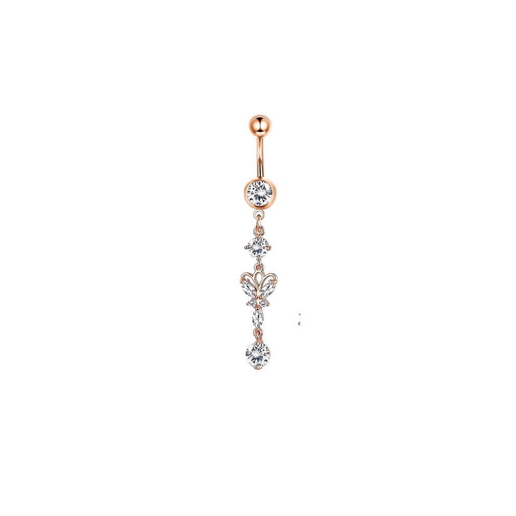 New Rose Gold Cz Dangle Belly Ring